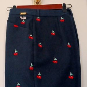 ST. John Sport W10 Pants Dark Navy Embroidered With 🍒Cherries Throughout